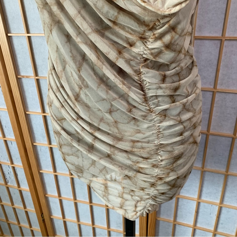 Zara Tan and Brown Asymmetrical Ruched Cocktail Dress - Picture 8 of 15